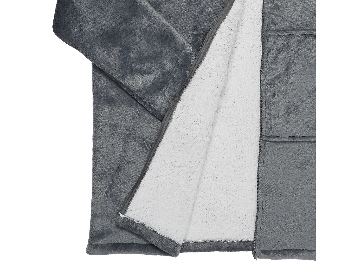 Sweat A Capuche Fermeture Interieur Sherpa Gris Gris, Blanc