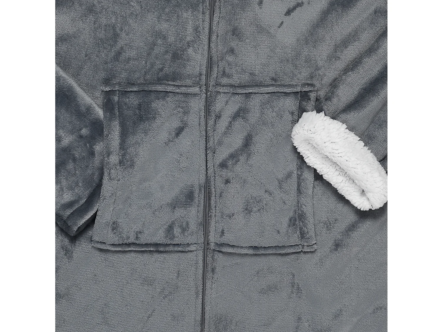 Sweat A Capuche Fermeture Interieur Sherpa Gris Gris, Blanc