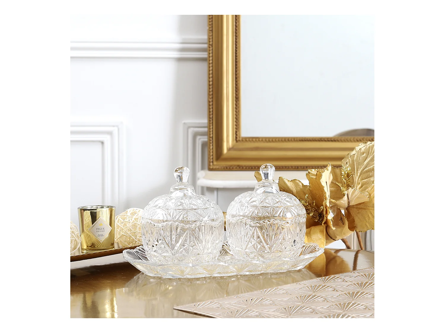 Duo Bonbonnieres Sur Plateau En Verre 145cl Transparent