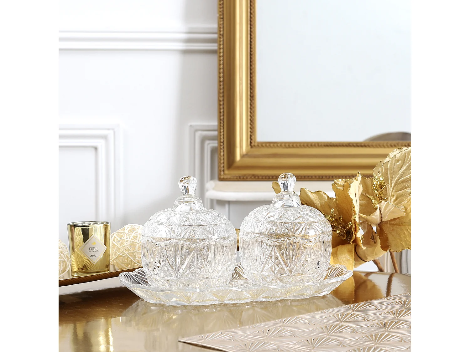 Duo Bonbonnieres Sur Plateau En Verre 145cl Transparent