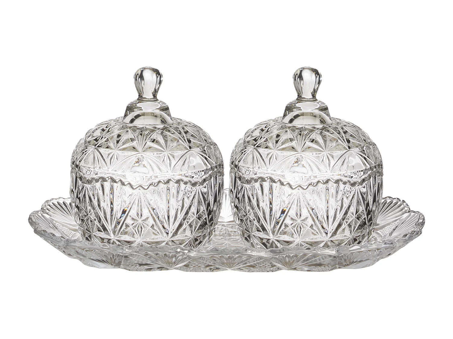 Duo Bonbonnieres Sur Plateau En Verre 145cl Transparent