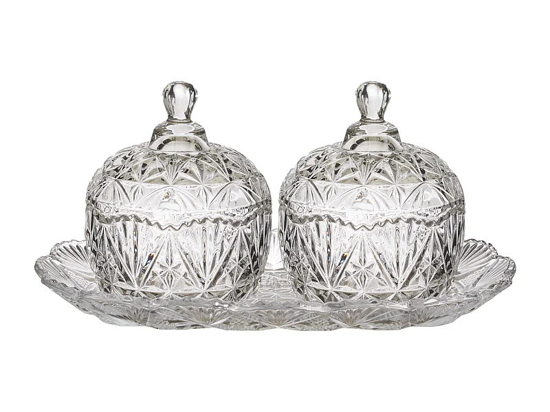 Duo Bonbonnieres Sur Plateau En Verre 145cl Transparent