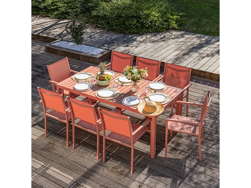 Gartenmöbel BARI aus Textilene Terracotta 8 Sitzplätze - Aluminium Terracotta