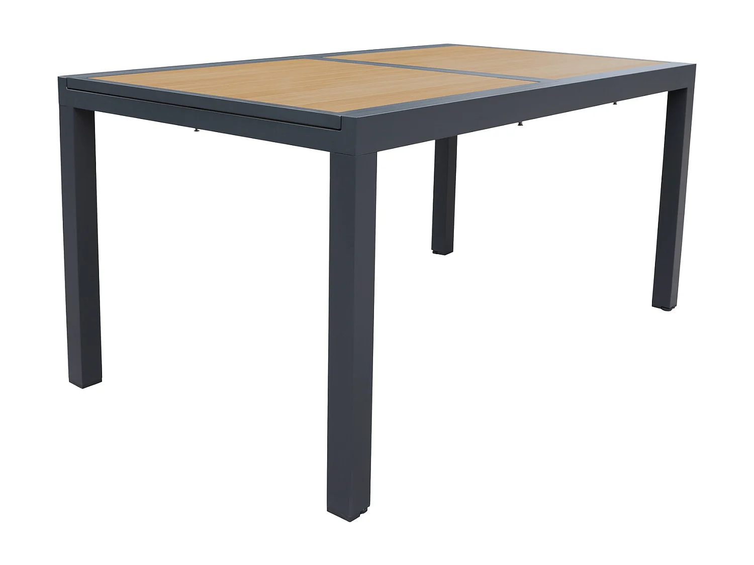 Salon de jardin PALERMO extensible en textilène gris 8 places - aluminium anthracite et effet bois - HAPPY GARDEN