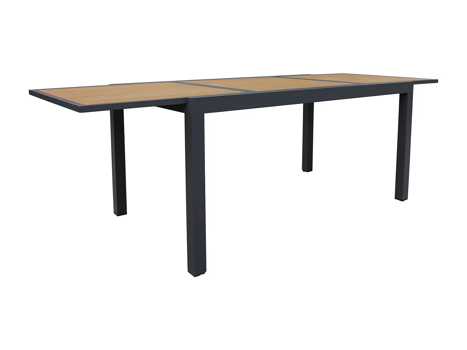 Salon de jardin PALERMO extensible en textilène gris 8 places - aluminium anthracite et effet bois - HAPPY GARDEN