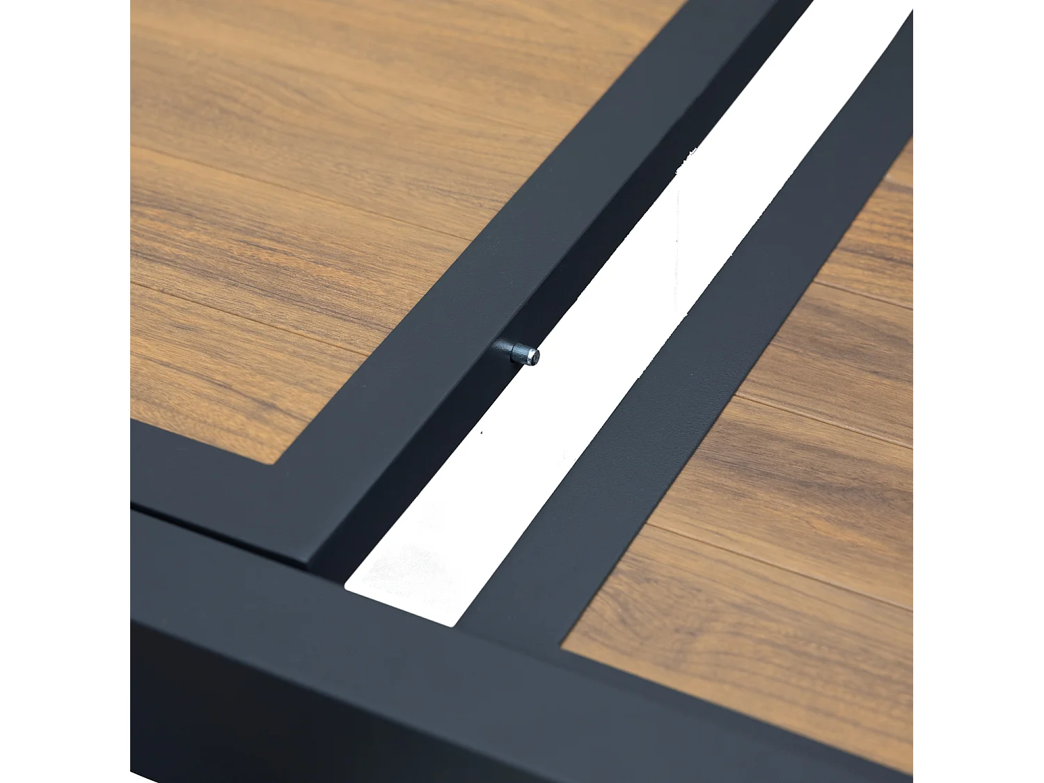 Salon de jardin PALERMO extensible en textilène gris 8 places - aluminium anthracite et effet bois - HAPPY GARDEN