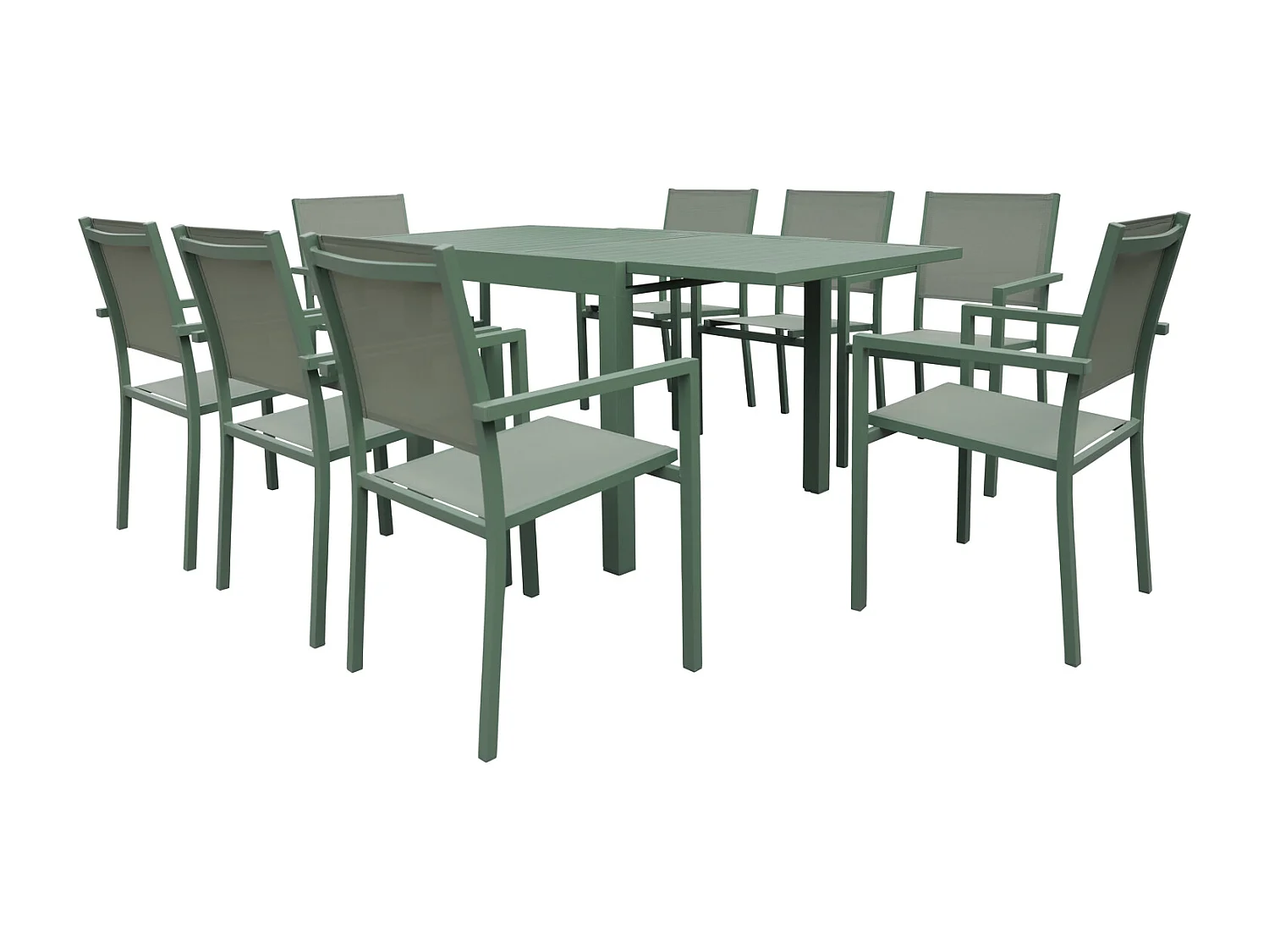 Salon de jardin VENEZIA extensible 90/180 en textilène vert sauge 8 places - aluminium vert sauge - HAPPY GARDEN