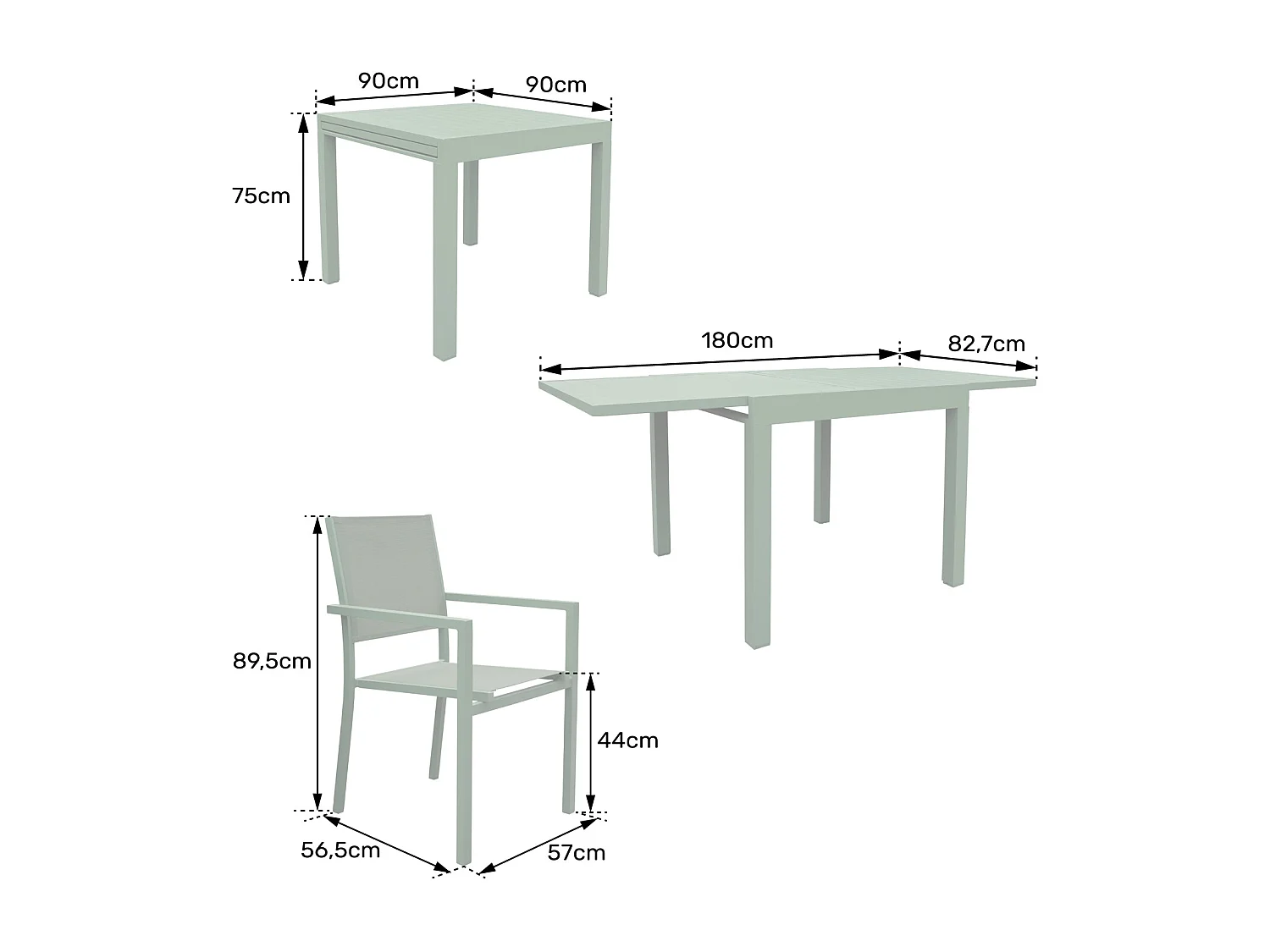 Salon de jardin VENEZIA extensible 90/180 en textilène vert sauge 8 places - aluminium vert sauge - HAPPY GARDEN