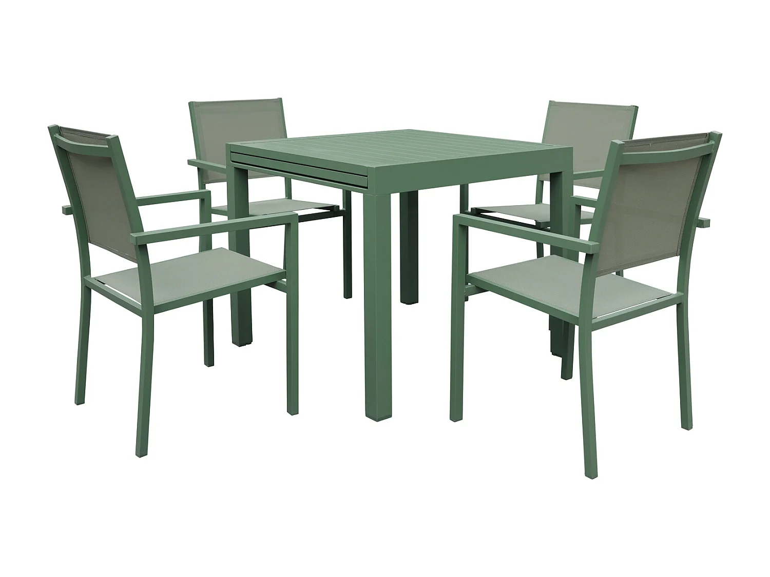 Salon de jardin VENEZIA extensible 90/180 en textilène vert sauge 8 places - aluminium vert sauge - HAPPY GARDEN