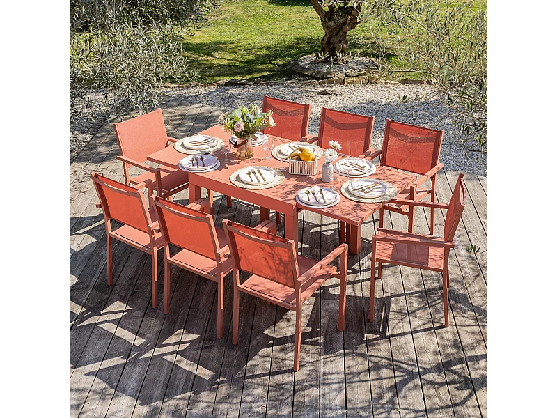 Gartenmöbel VENEZIA ausziehbar 90/180 Textilene Terracotta 8 Sitzplätze - Aluminium Terracotta