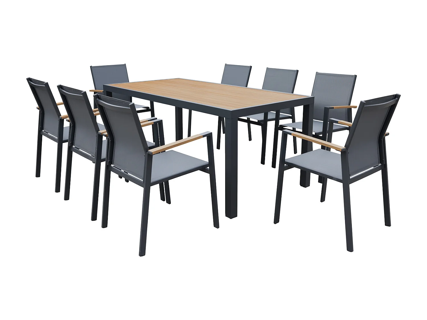 Salon de jardin PALERMO en textilène gris 8 places - aluminium anthracite et effet bois - HAPPY GARDEN