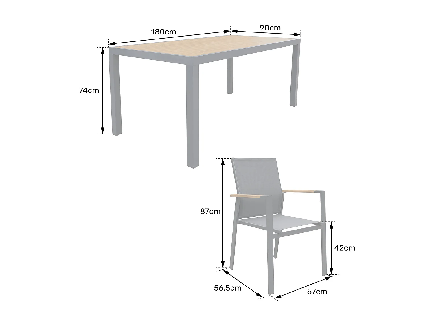 Salon de jardin PALERMO en textilène gris 8 places - aluminium anthracite et effet bois - HAPPY GARDEN