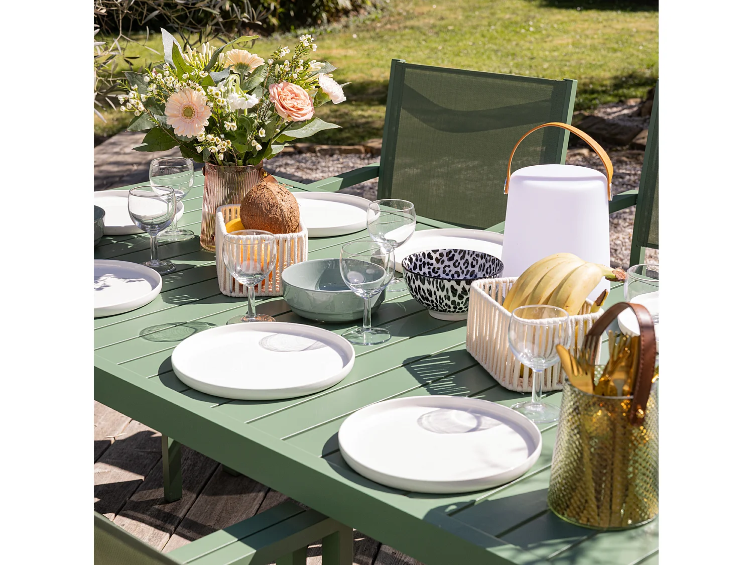 Gartenmöbel BARI aus salbeigrünem Textilene 8 Sitzplätze - Aluminium salbeigrün