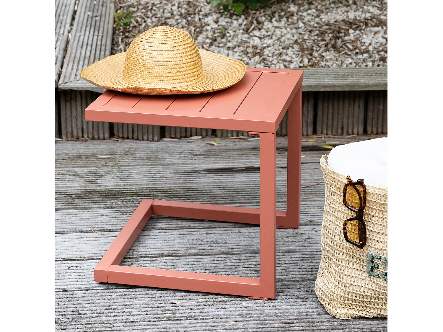 Mesa auxiliar BARBADOS de aluminio terracota - HAPPY GARDEN