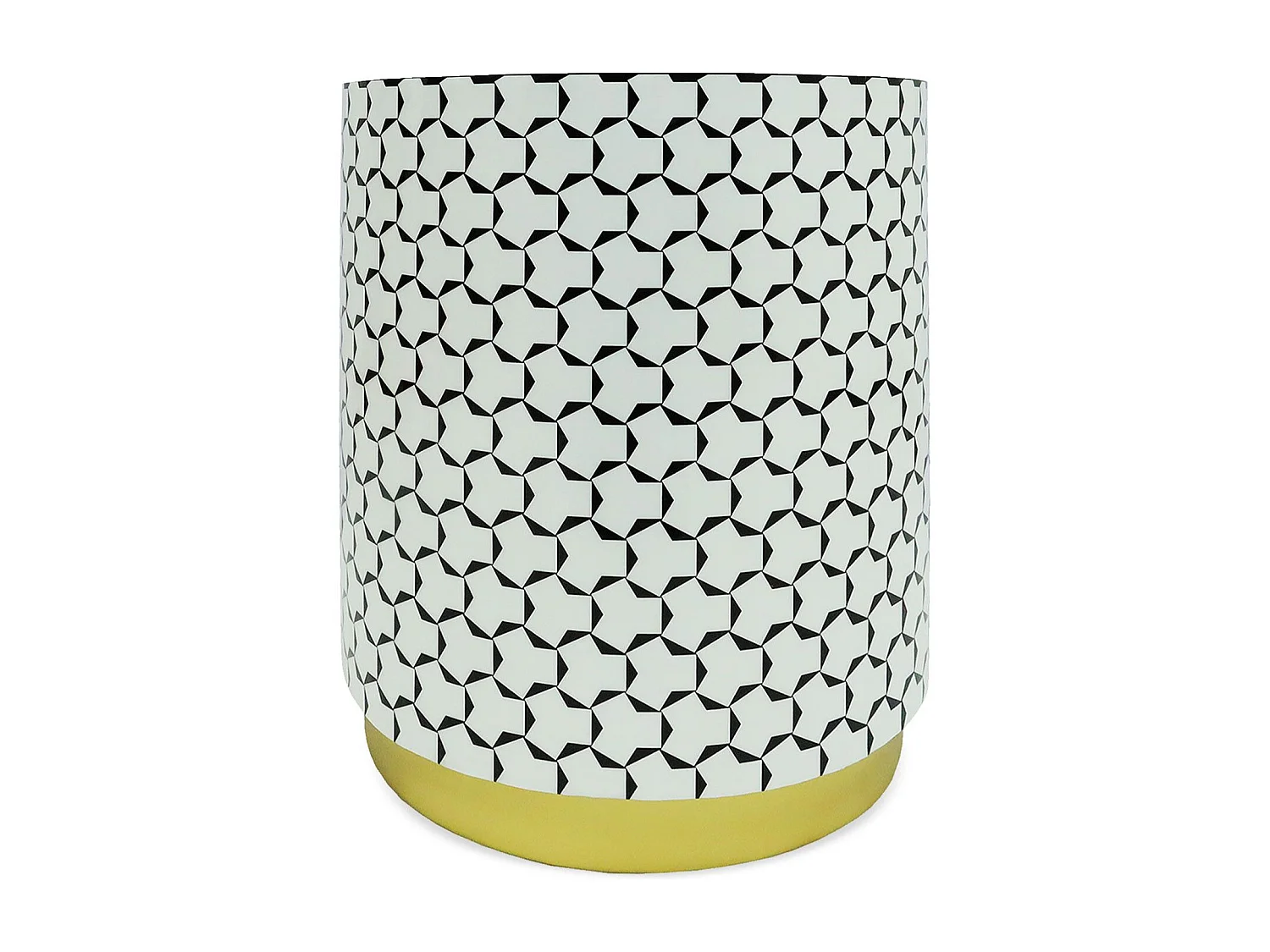 Pouf cylindrique Combino Motif géométrique Noir et blanc pied or