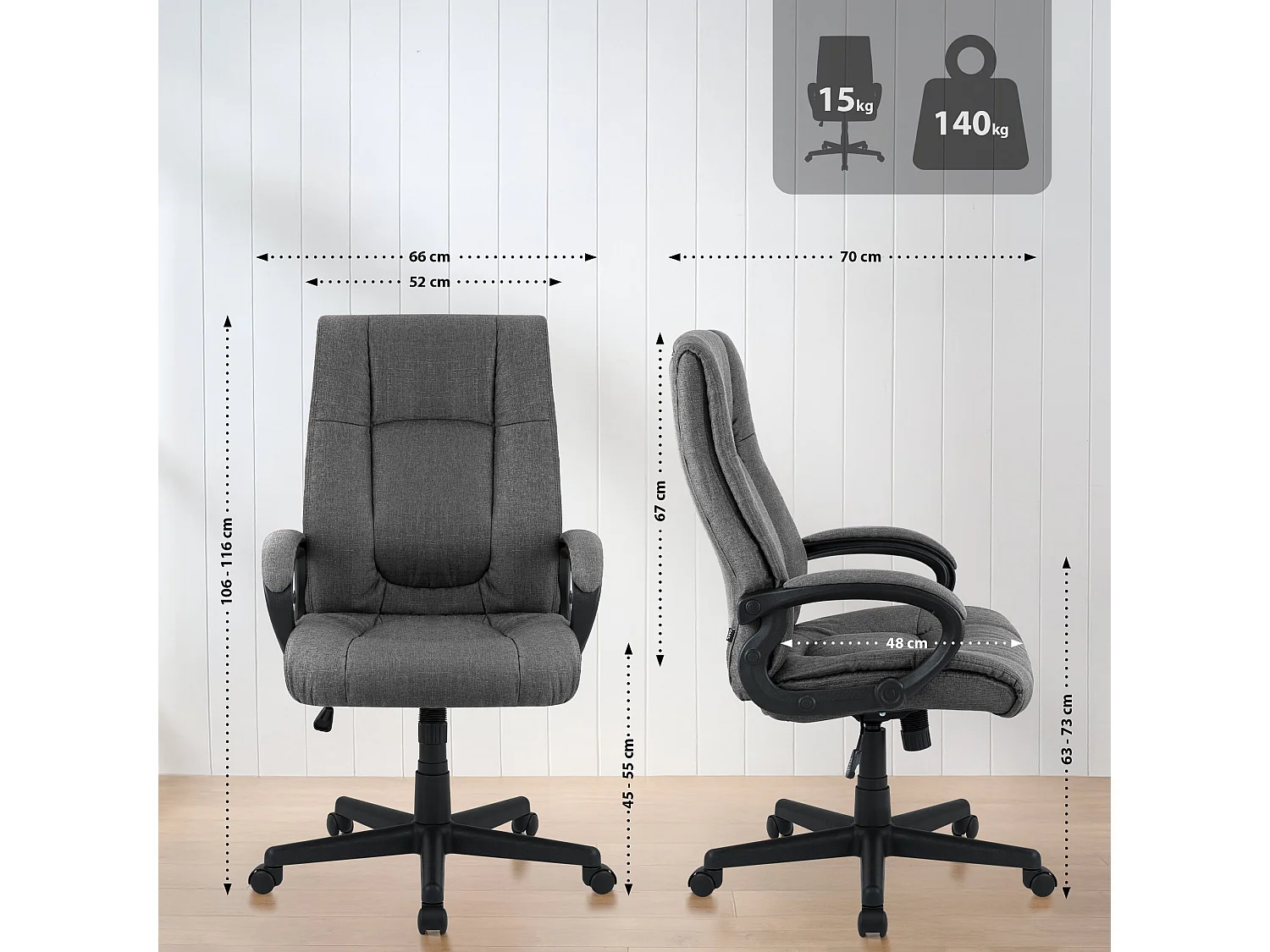 Bürostuhl - Stoff & schwarz - dunkelgrau - XL Sparta