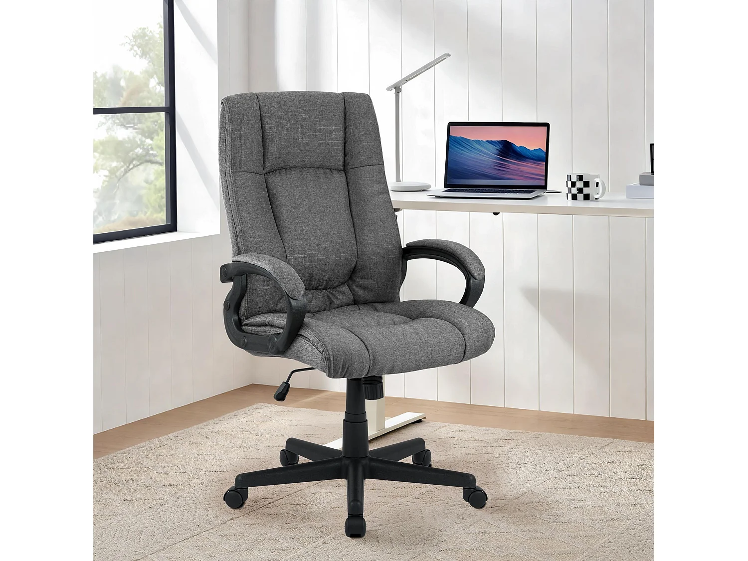 Chaise de bureau - Tissu & Noir - Gris foncé - XL Sparta