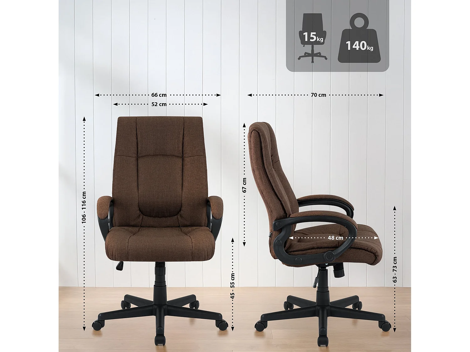 Bürostuhl - Stoff & schwarz - braun - XL Sparta