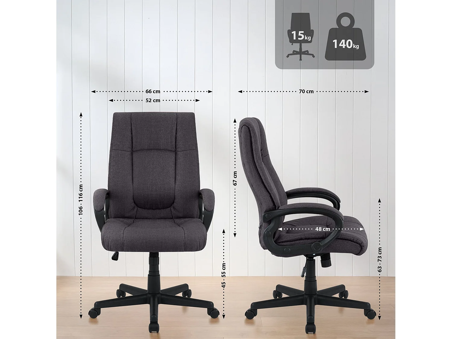 Chaise de bureau - Tissu & Noir - Noir - XL Sparta