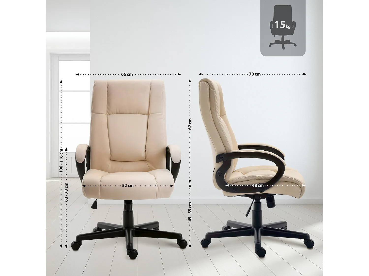 Chaise de bureau - Similicuir & Nature - Crème - XL Sparta