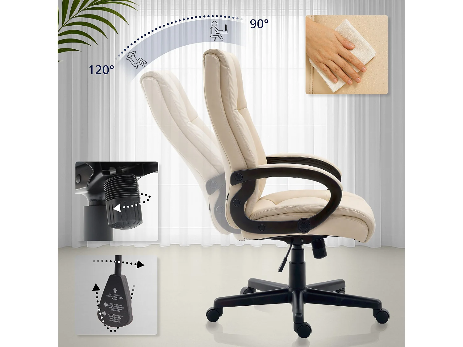 Chaise de bureau - Similicuir & Nature - Crème - XL Sparta