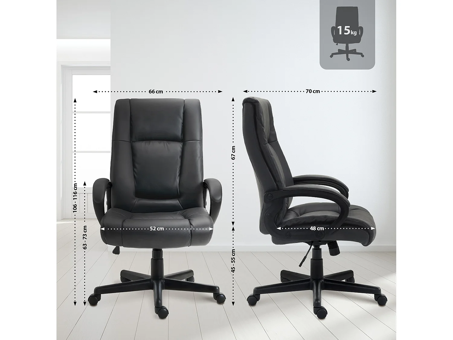 Chaise de bureau - Similicuir - Noir - XL Sparta