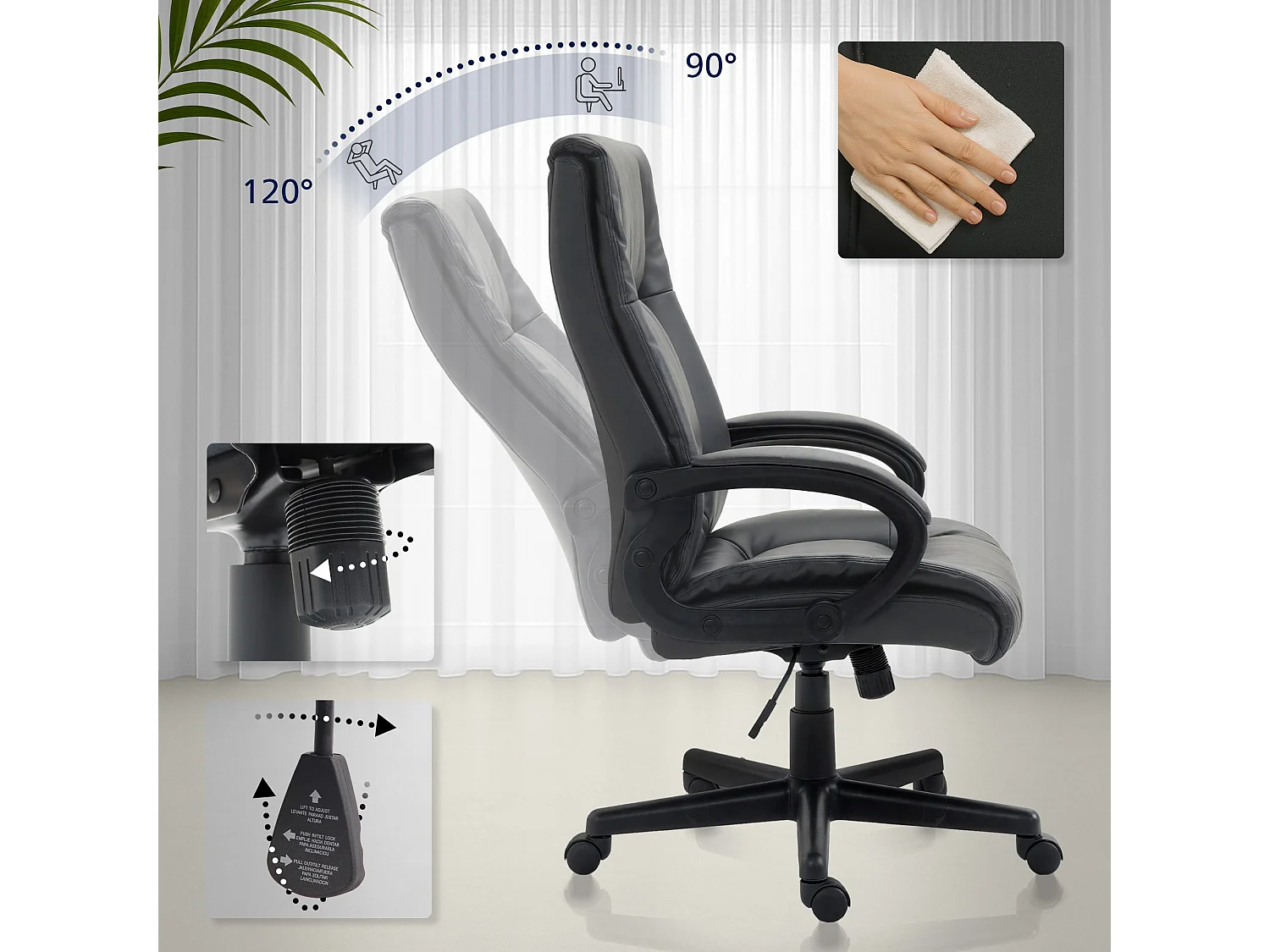 Chaise de bureau - Similicuir - Noir - XL Sparta
