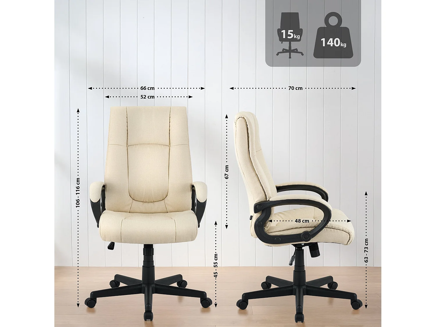 Bürostuhl - Stoff & schwarz - creme - XL Sparta