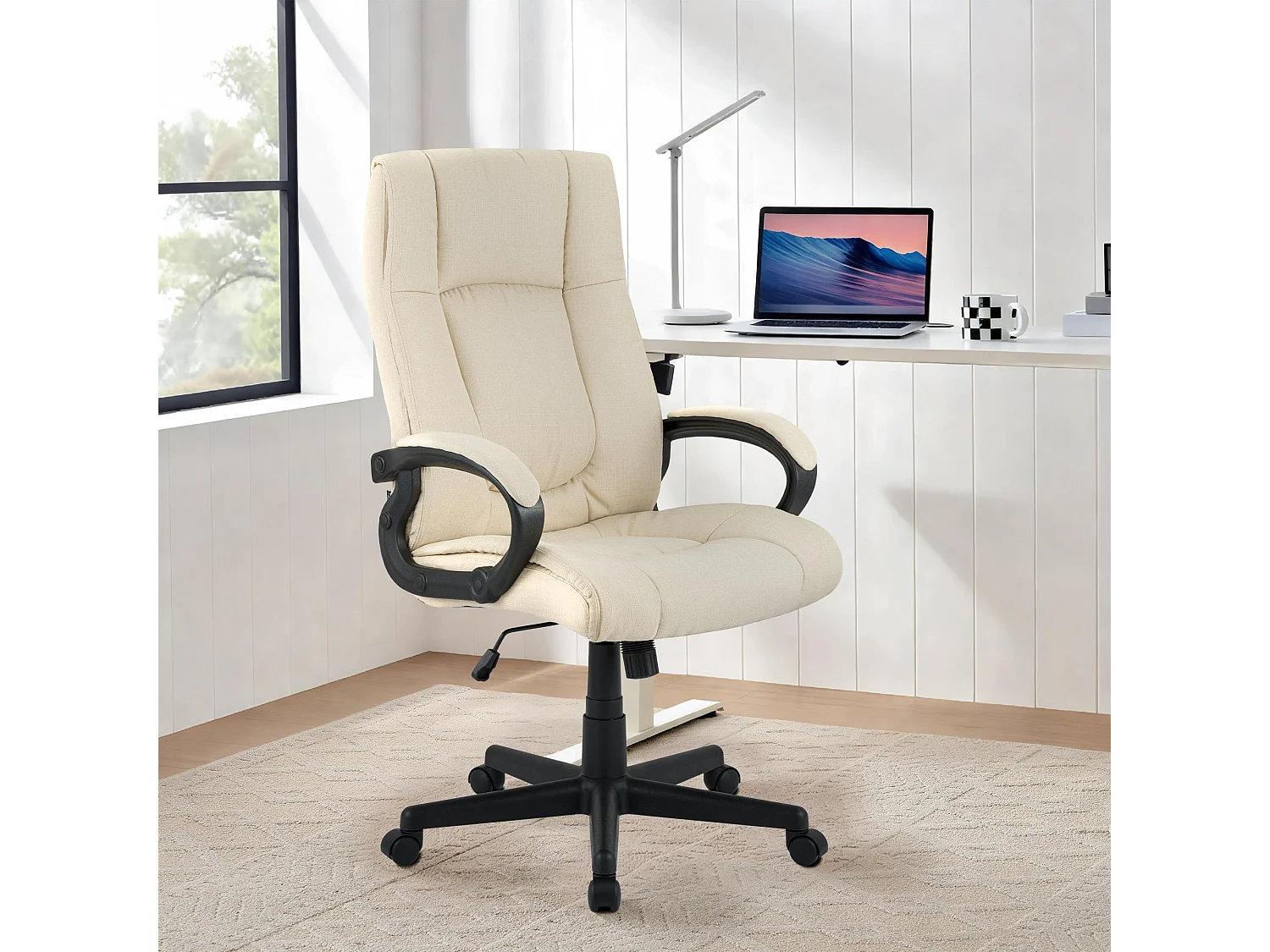 Bürostuhl - Stoff & schwarz - creme - XL Sparta