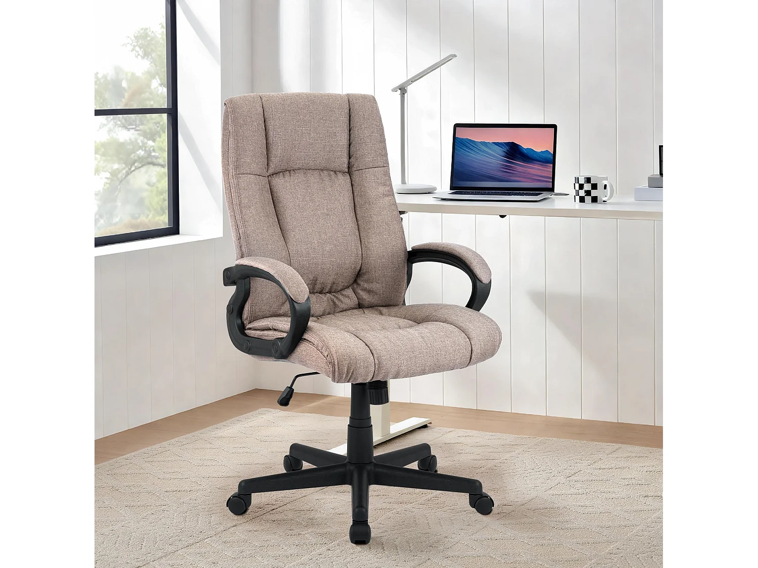 Chaise de bureau - Tissu & Noir - Taupe - XL Sparta