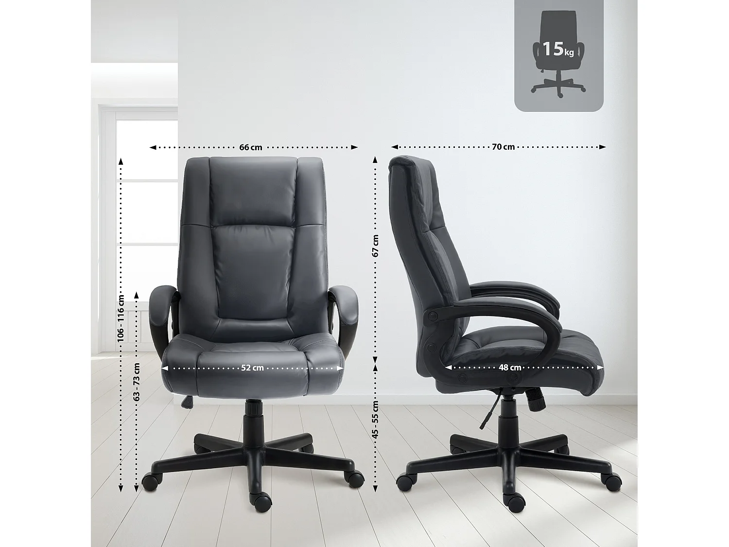 Chaise de bureau - Similicuir & Nature - Gris - XL Sparta
