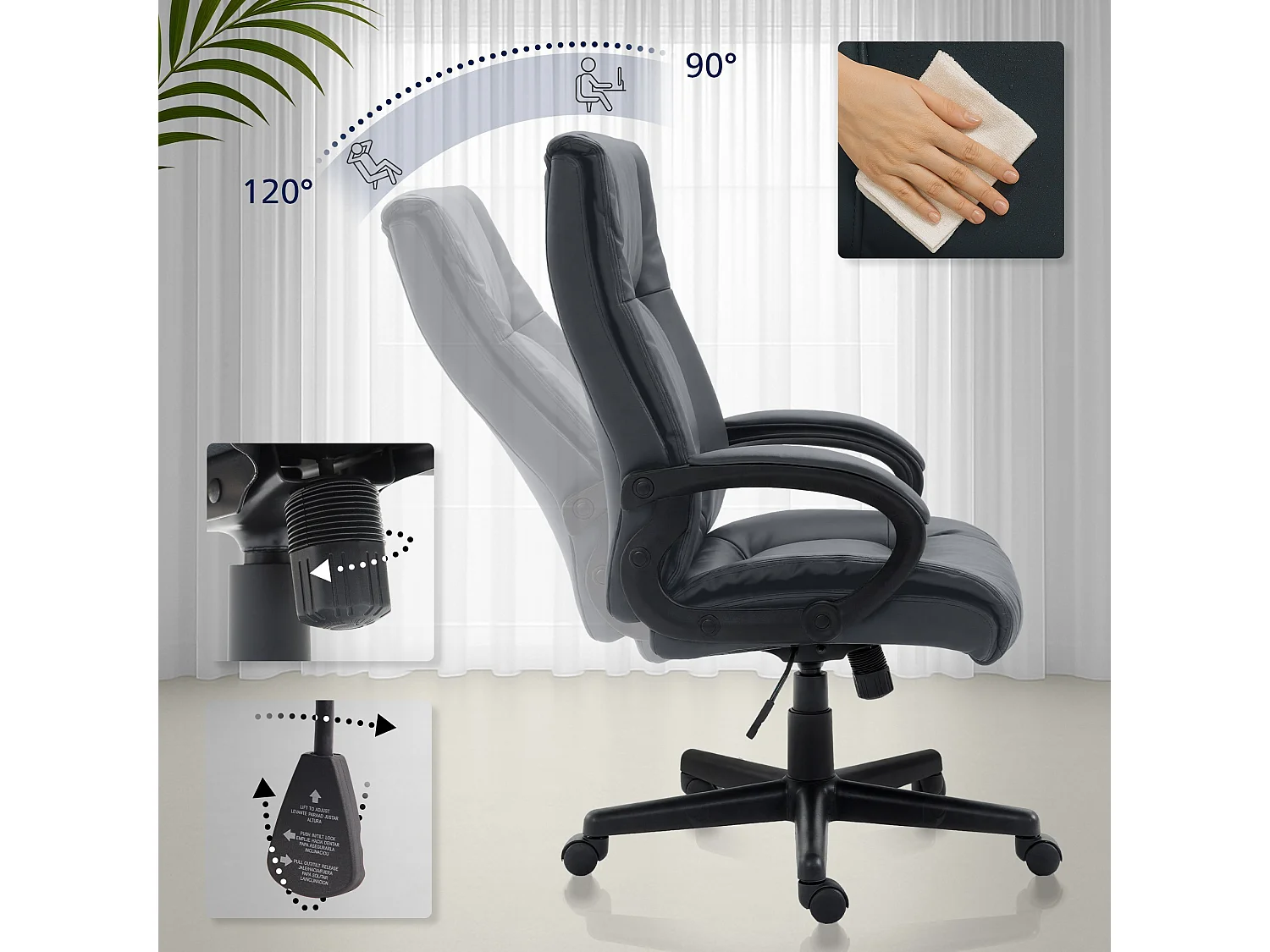 Chaise de bureau - Similicuir & Nature - Gris - XL Sparta