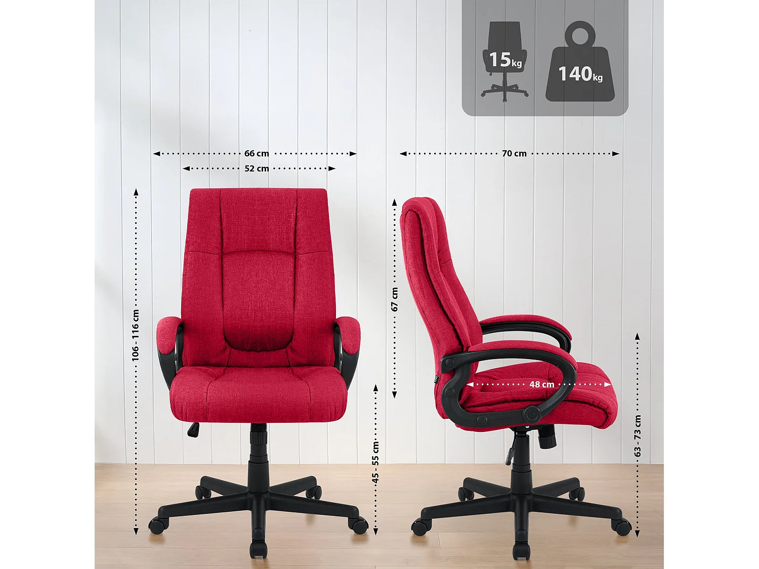 Bürostuhl - Stoff & schwarz - rot - XL Sparta