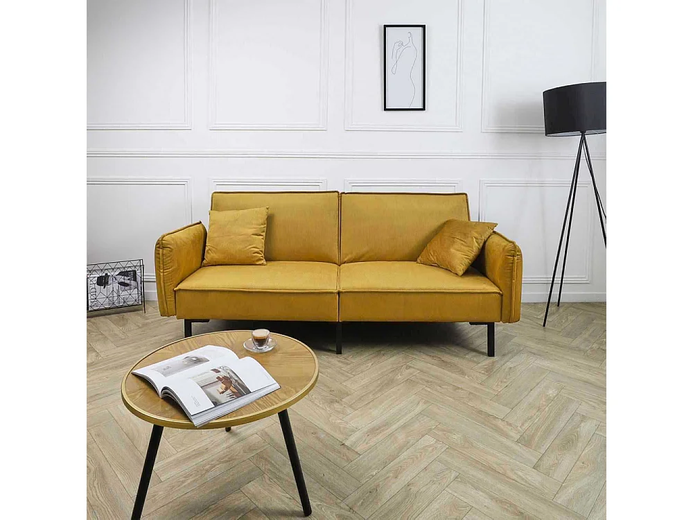 Canapé Convertible en Velours "Giulia" 198cm Jaune
