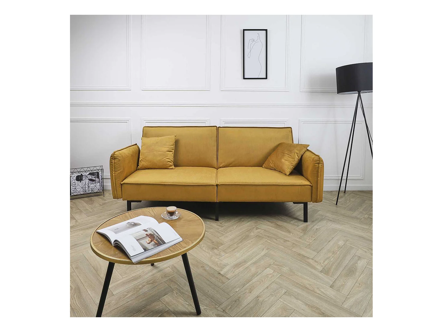 Canapé Convertible en Velours "Giulia" 198cm Jaune