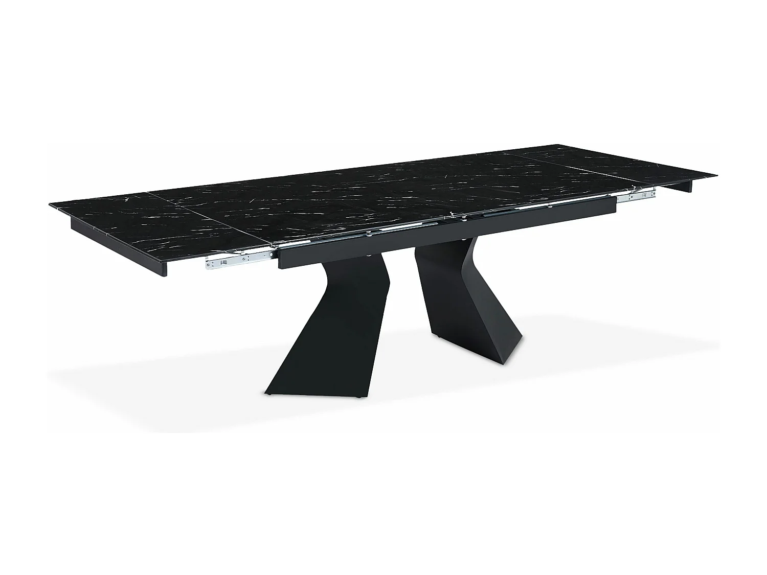 Table à manger extensible Icaria en Verre effet marbre noir et pieds Métal Noir