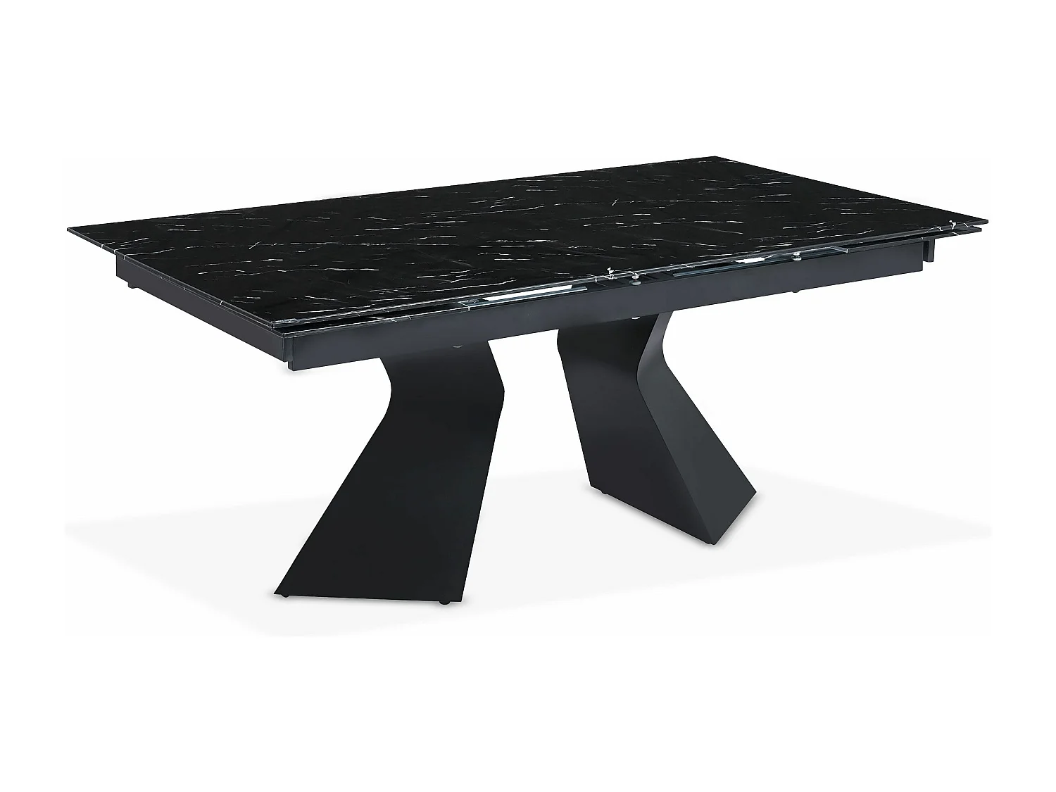 Table à manger extensible Icaria en Verre effet marbre noir et pieds Métal Noir