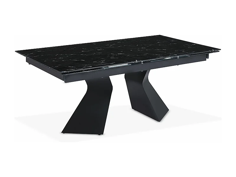 Table à manger extensible Icaria en Verre effet marbre noir et pieds Métal Noir