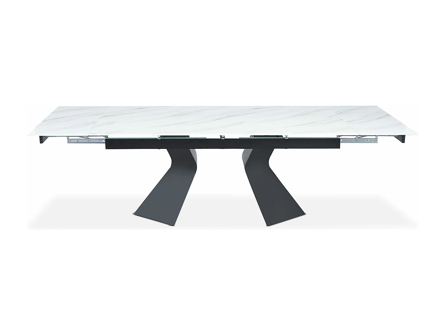 Table à manger extensible Icaria en Verre effet marbre blanc et pieds Métal Noir
