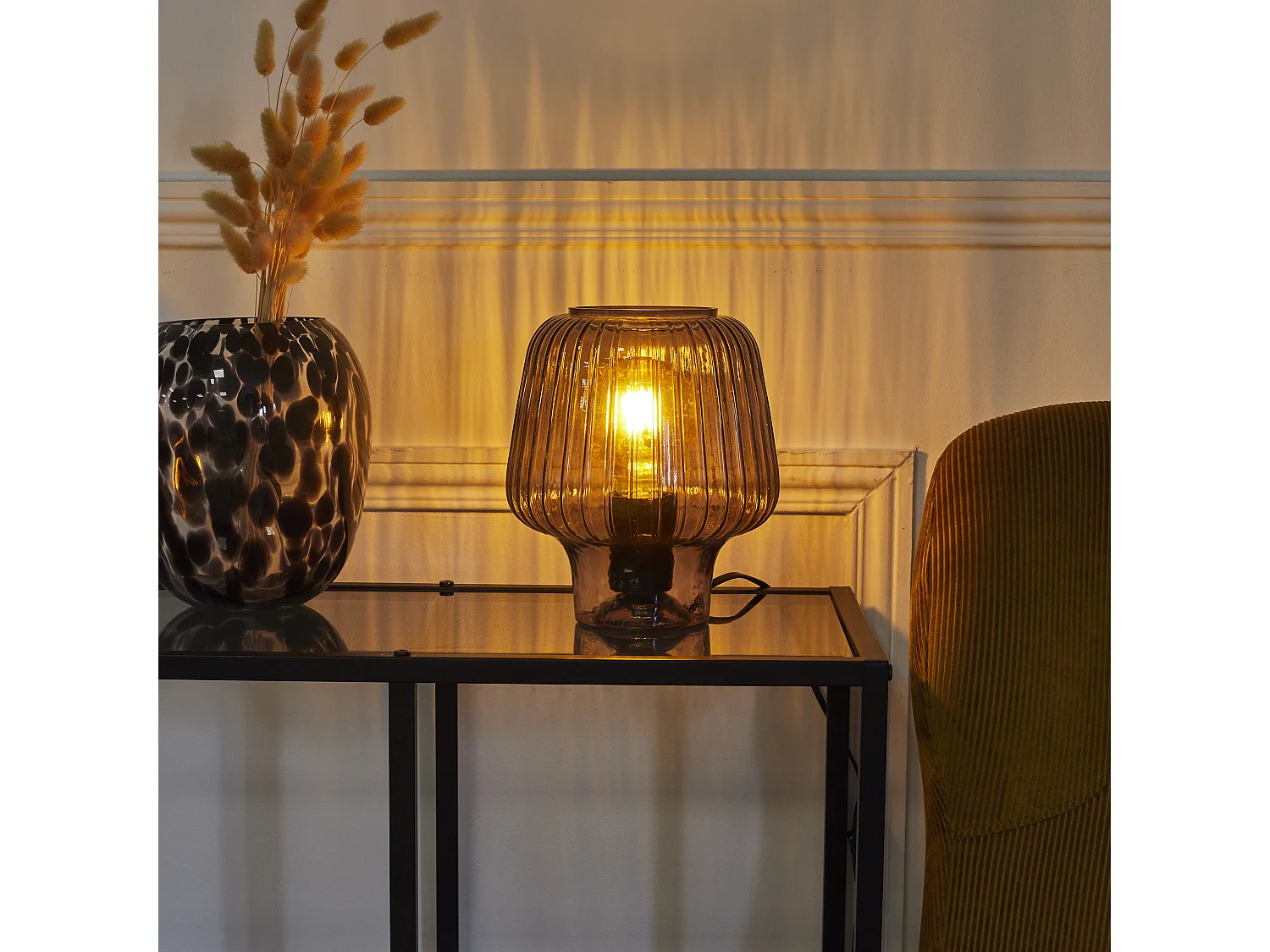 Lampe De Table Champignon Verre Noir Fume Noir