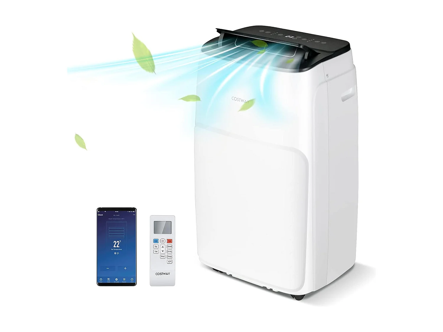Climatiseur Mobile Silencieux 4 en 1 - 14000BTU [Classe Energétique A] avec Chauffage Ventilateur Déshumidificateur Rafraîchisseur Mode Nuit