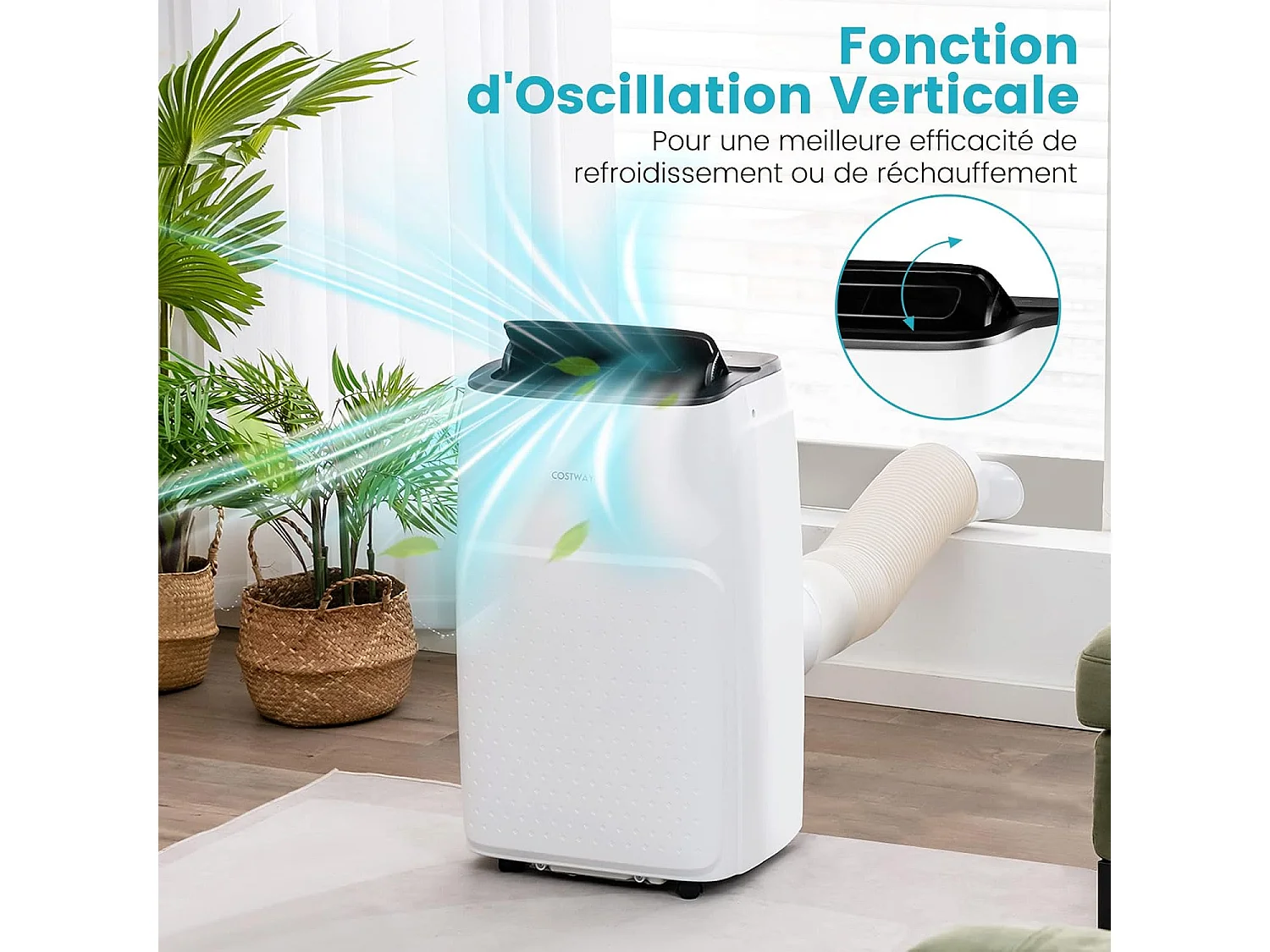 Climatiseur Mobile Silencieux 4 en 1 - 14000BTU [Classe Energétique A] avec Chauffage Ventilateur Déshumidificateur Rafraîchisseur Mode Nuit