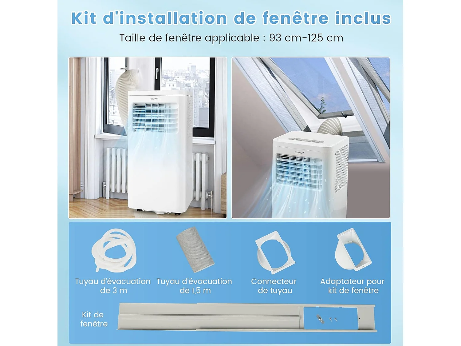 Climatiseur Mobile Silencieux 9000BTU, Climatiseur Portable 4 en 1 Rafraîchisseur R290, Ventilateur, Déshumidificateur 20L/Jour, Mode Nuit, Minuterie 24h [Classe A]