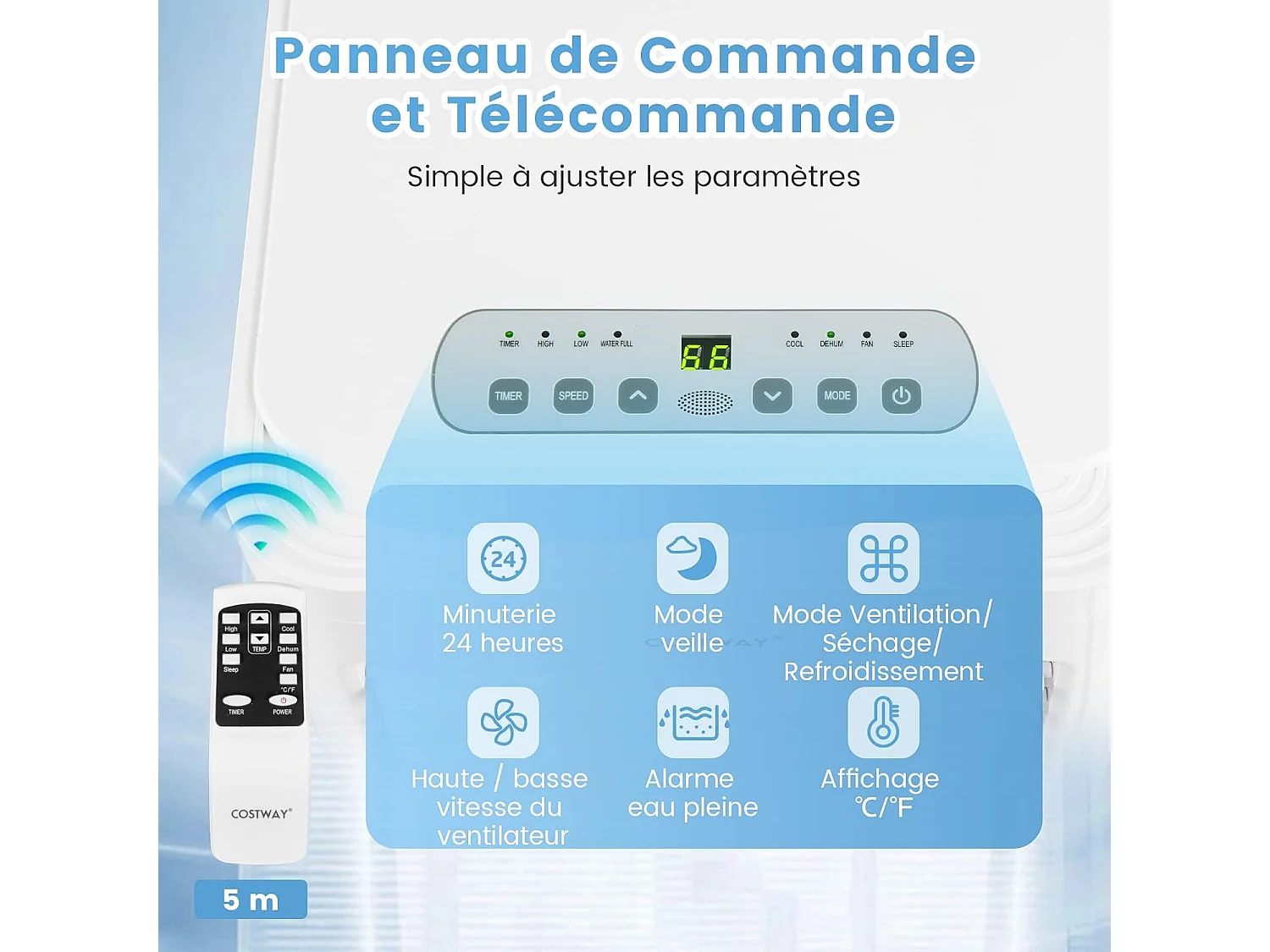 Climatiseur Mobile Silencieux 9000BTU, Climatiseur Portable 4 en 1 Rafraîchisseur R290, Ventilateur, Déshumidificateur 20L/Jour, Mode Nuit, Minuterie 24h [Classe A]