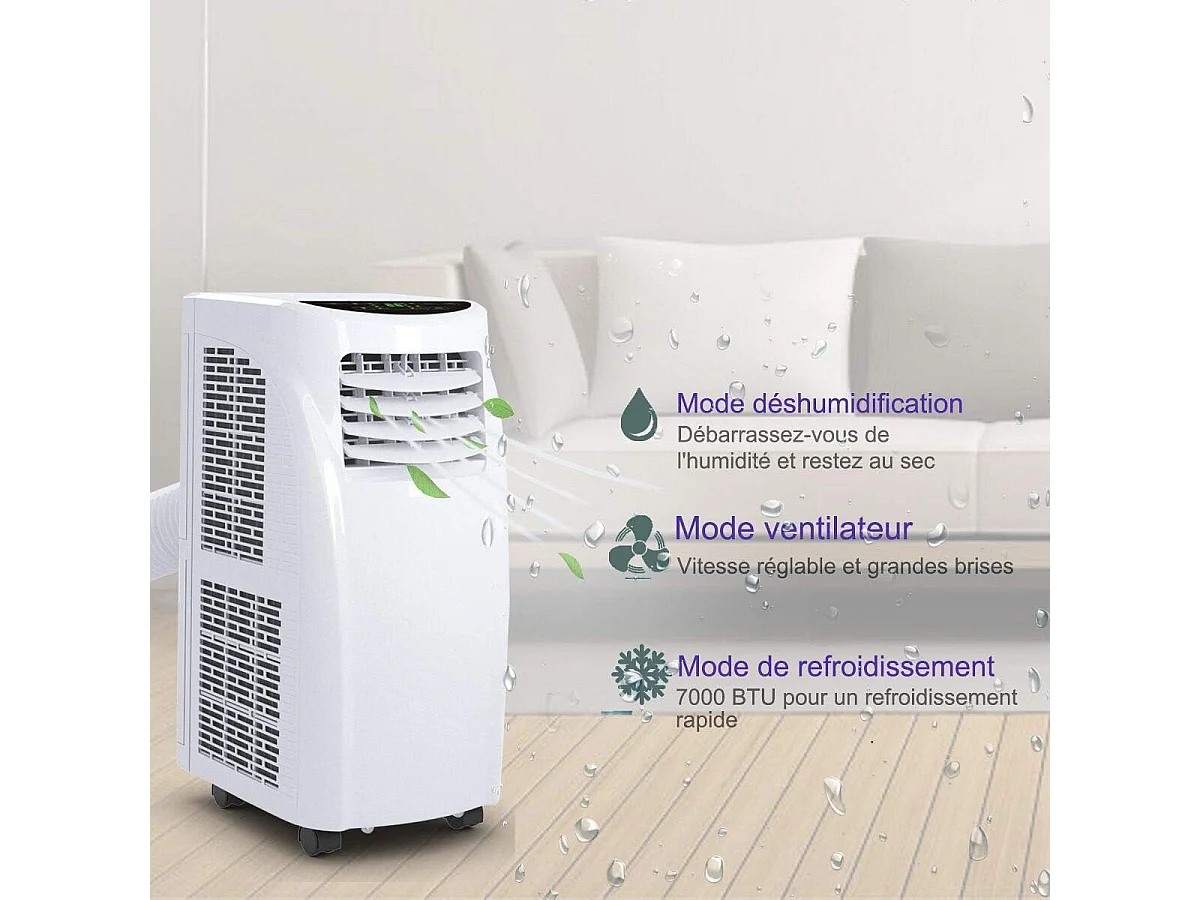 Climatiseur Mobile Silencieux 7000 BTU Chaud/Froid [Classe énergétique A] Programmable avec Télécommande 17 à 30℃