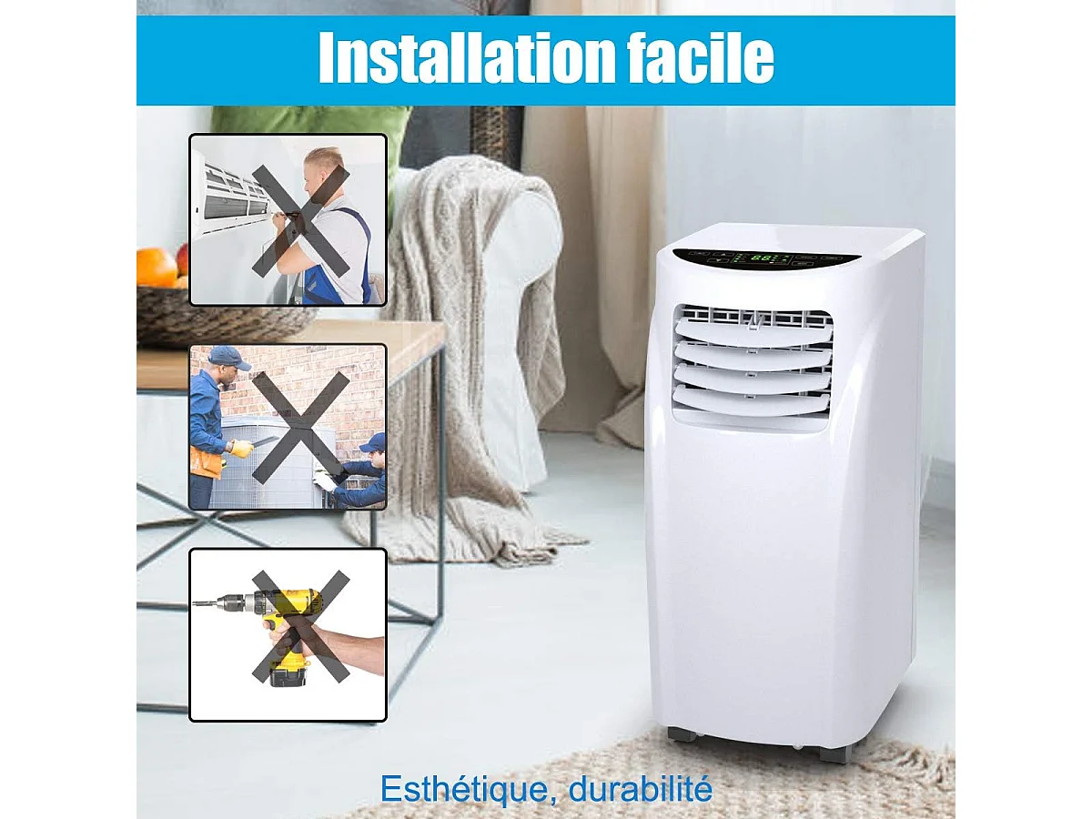 Climatiseur Mobile Silencieux 7000 BTU Chaud/Froid [Classe énergétique A] Programmable avec Télécommande 17 à 30℃