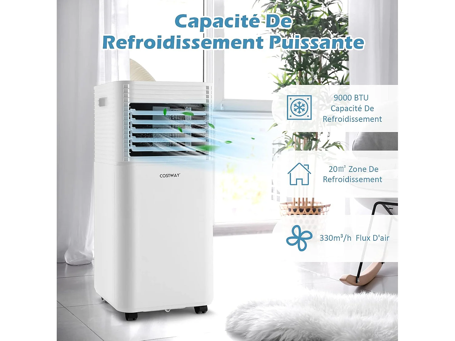 Climatiseur Mobile R290 4 en 1 - 9000 BTU 20 m² 2,6 kW [Classe Energétique A] avec Télécommande （Blanc)