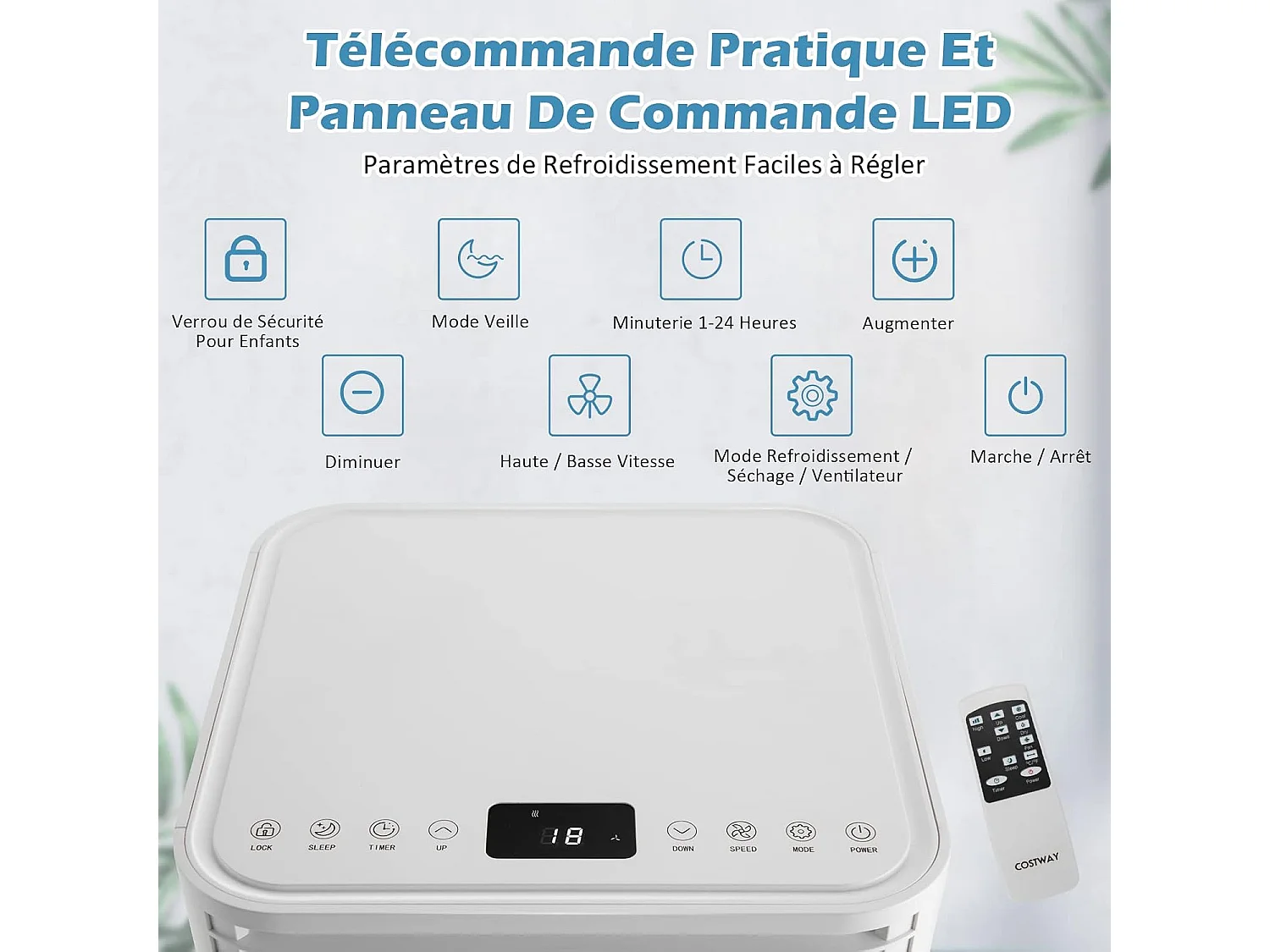 Climatiseur Mobile R290 4 en 1 - 9000 BTU 20 m² 2,6 kW [Classe Energétique A] avec Télécommande （Blanc)