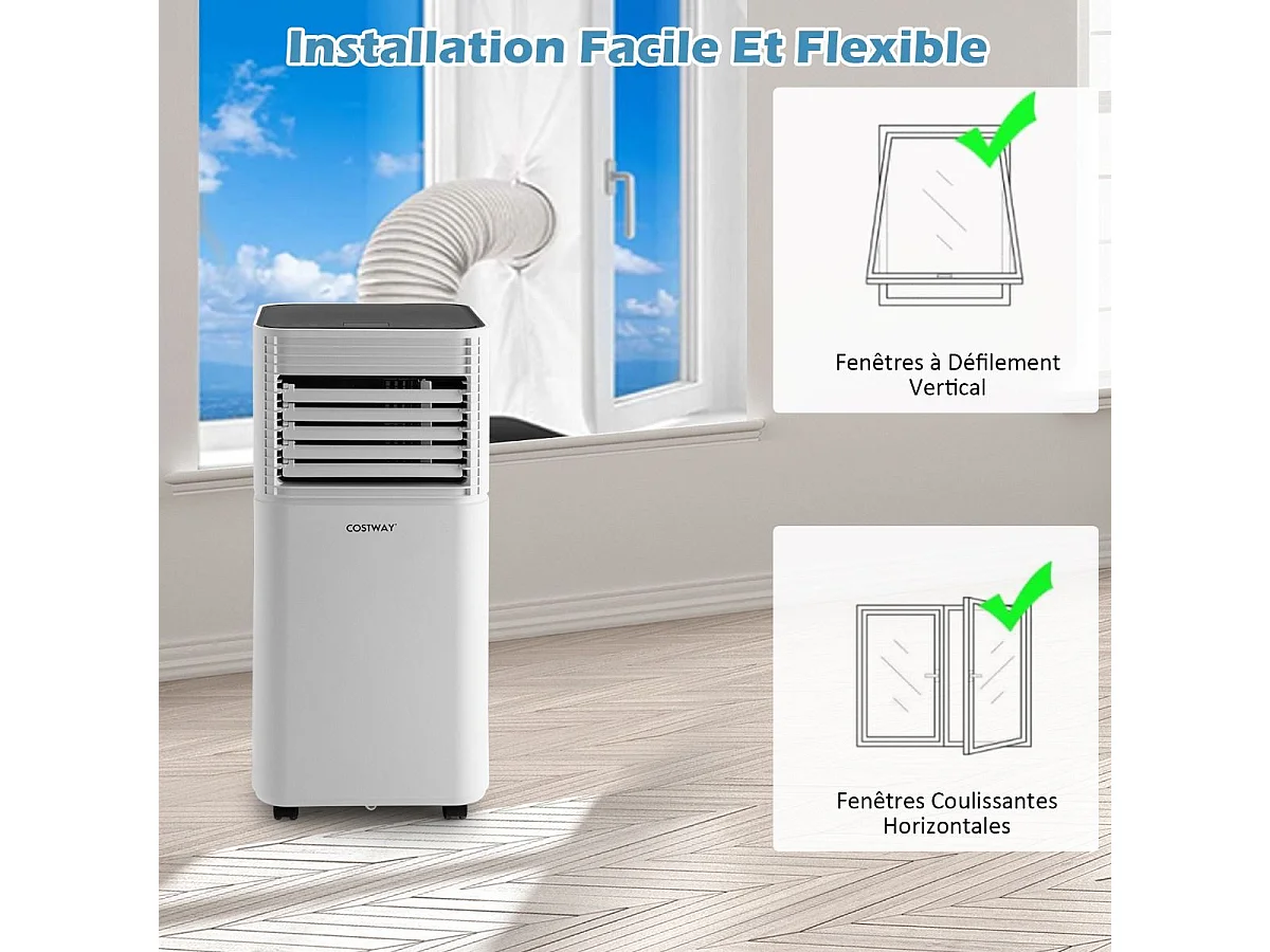 Climatiseur Mobile R290 4 en 1 - 9000 BTU 20 m² 2,6 kW [Classe Energétique A] avec Télécommande （Blanc)