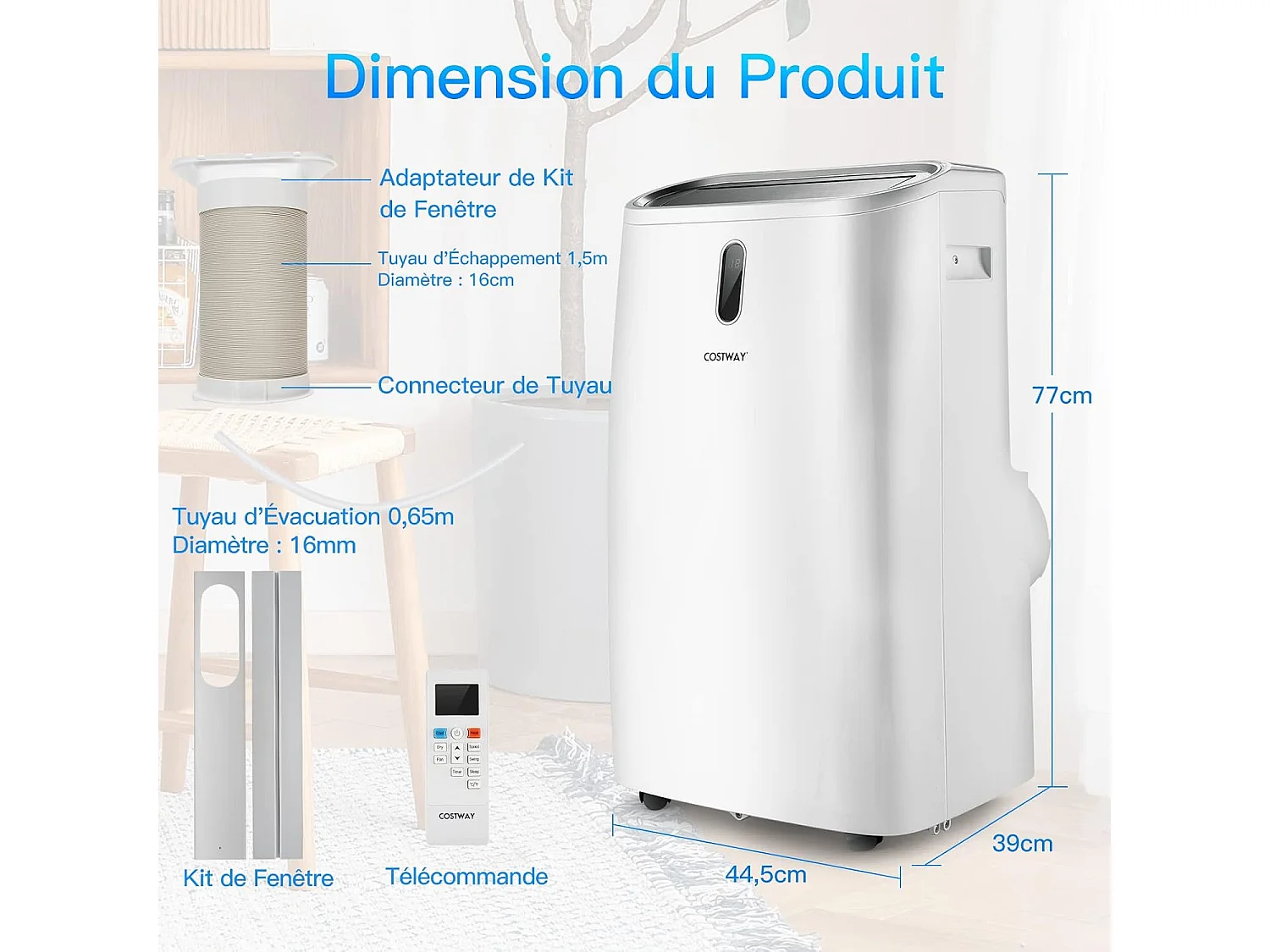 Climatiseur Mobile 5 en 1 R290 14000BTU [Classe énergétique A] Contrôle Télécommande/APP Chauffage Rafraîchissement Déshumidification Ventilateur et Mode Nuit